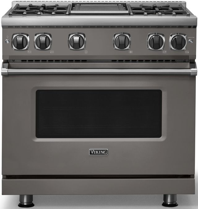 Viking® 7 Series 36" Damascus Gray Pro Style Natural Gas Range with 12" Reversible Griddle-0