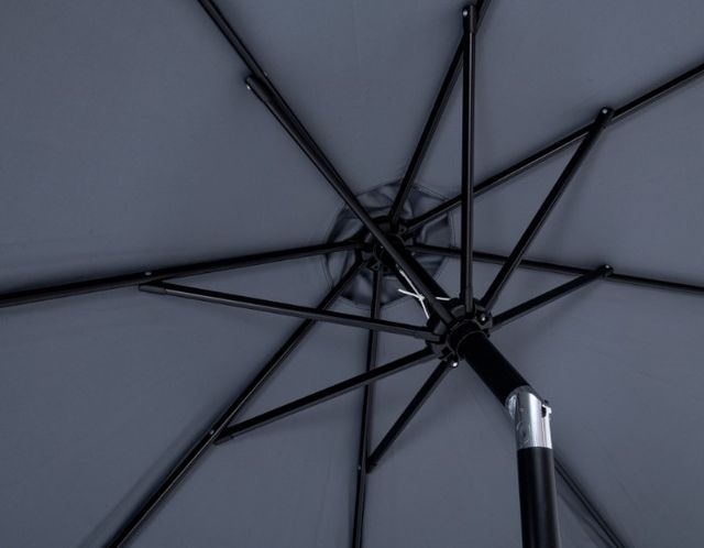 Meridian Furniture Fiji Gray/Matte Black/Teak Aluminum Outdoor Patio Umbrella and Round Base-4