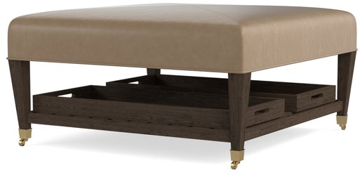 Bassett® Furniture Kara Leather Square Ottoman with Tray-2