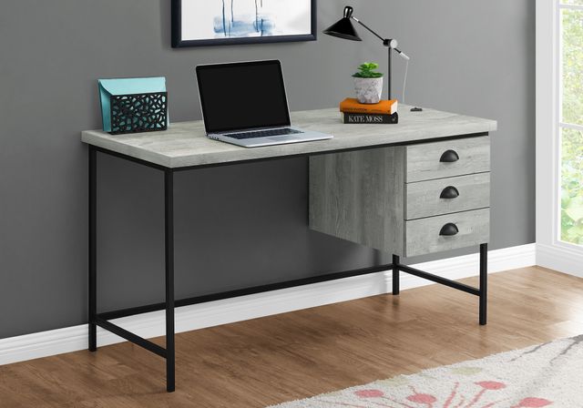 Monarch Specialties Inc. 55"L Grey Reclaimed Wood Black Metal Computer Desk-2