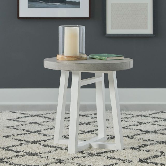 Liberty Furniture Palmetto Heights Shell White Round End Table with Driftwood Top-4