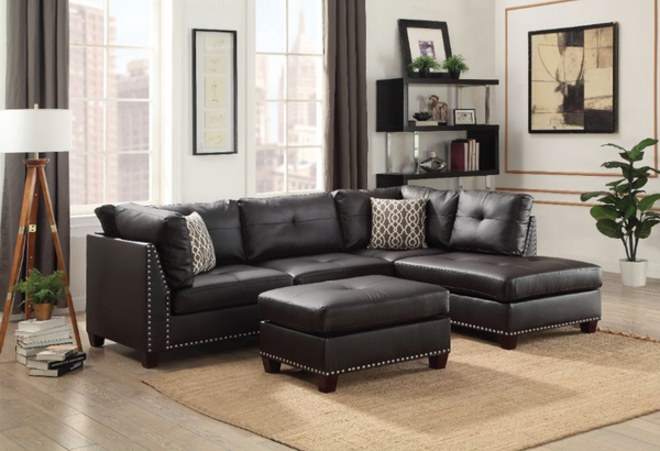 ACME Furniture Laurissa Ebony Sectional Sofa with Ottoman