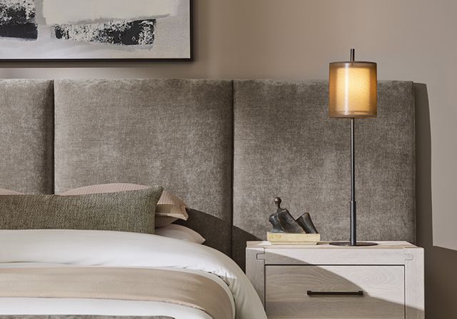 Artisan & Post by Vaughan-Bassett Brindle Joinery Gray/Natural Oak King Upholstered Wall Panel Bed-2