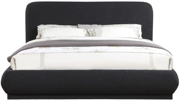Meridian Furniture Rigby Black King Boucle Fabric Upholstered Panel Bed-1