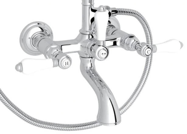 Rohl® Italian Bath Collection Polished Chrome Exposed Wall Mount Tub Filler with Handshower-2