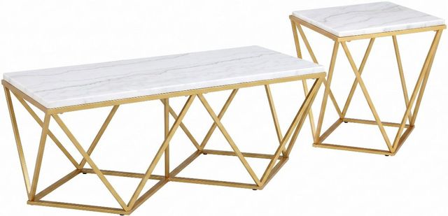 Elements International Riko 2-Piece White Occasional Table with Gold Frame Set-0
