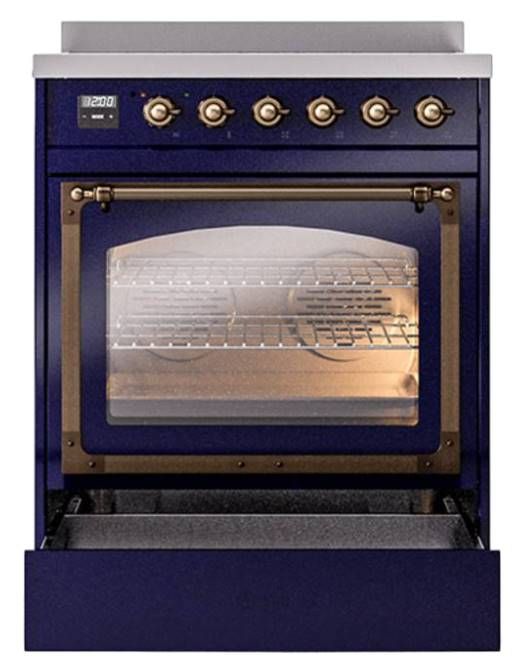 Ilve® Nostalgie II Noblesse 30'' Midnight Blue Pro Style Induction Range with Burnished Trim-3