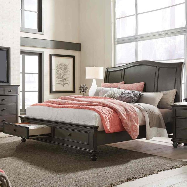 aspenhome® Oxford Peppercorn Queen Sleigh Storage Bed-2