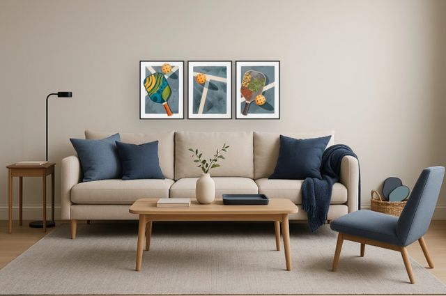 Classy Living 3-Piece Vibrant Colorful Pickleball Paddles Triptych Wall Art Set-1