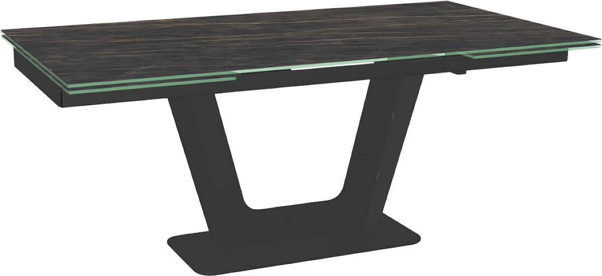 Amisco Customizable Amelia 112" Rectangular Extendable Table with 0.5" Italian Porcelain on Glass Top and 2 Leaves