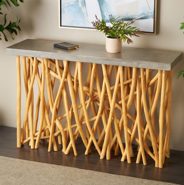 Deco Marche Gray Top Console Table with Brown Base-3