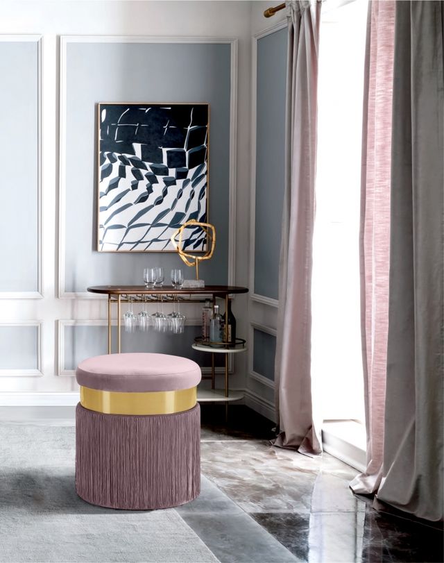 Meridian Furniture Yasmine Pink Velvet Stool-1