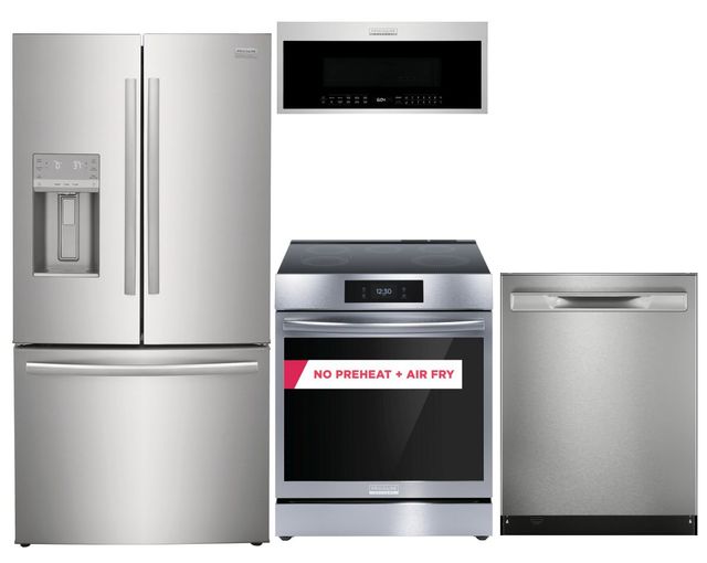 Frigidaire Gallery Stainless Steel 4 Piece Kitchen Package featuring French Door Refrigerator and Slide In Induction Range-0