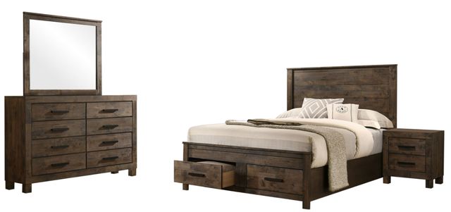 Coaster® Woodmont 4-Piece Rustic Golden Brown California King Storage Panel Bedroom Set-0