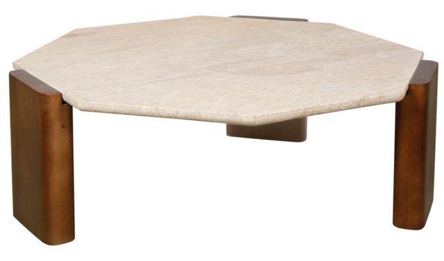 Home Trends & Design Breton Travertine Coffee Table with Walnut Base-0