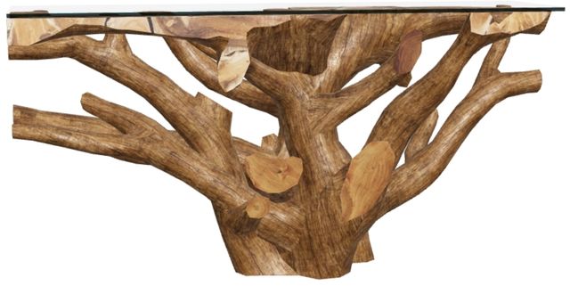 Modus Furniture One Glass Top Console Table with Natural Base-2