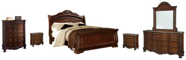 Millennium® by Ashley® North Shore 6-Piece Dark Brown King Sleigh Bed Set-0