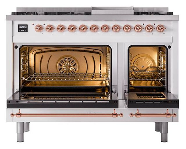 Ilve® Nostalgie II Noblesse 48'' Custom RAL Color Pro Style Dual Fuel Range with Copper Trim-2