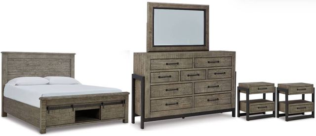 Signature Design by Ashley® Brennagan 5-Piece Gray King Panel Storage Bed Set-0