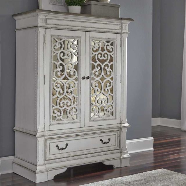 Liberty Furniture Abbey Park Antique White/Weathered Brown Mirrored Door Chest-1