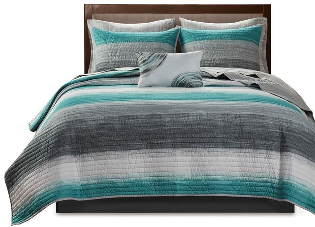 Olliix by Madison Park Essentials Saben Aqua King Complete Reversible Coverlet and Cotton Sheet Set-1