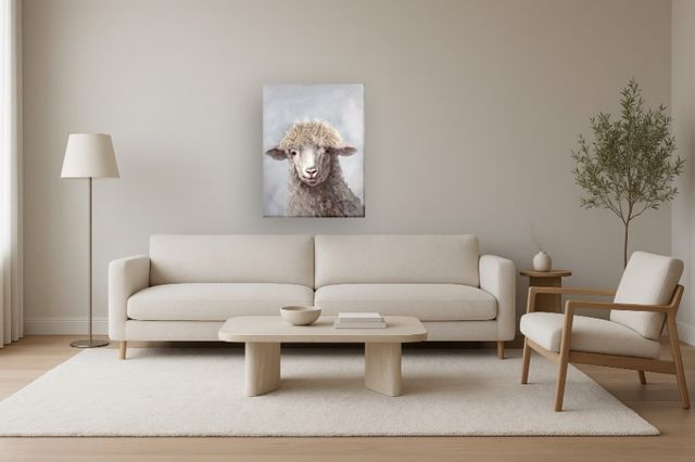Classy Living Contemplative Fuzzy Sheep Wall Art-1