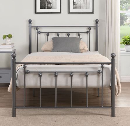 Milton Greens Stars Dark Gray Twin Victorian Style Metal Platform Bed-2
