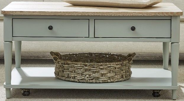 Null Furniture Expressions Acorn Rectangular Cocktail Table with Cottage Blue Base-1
