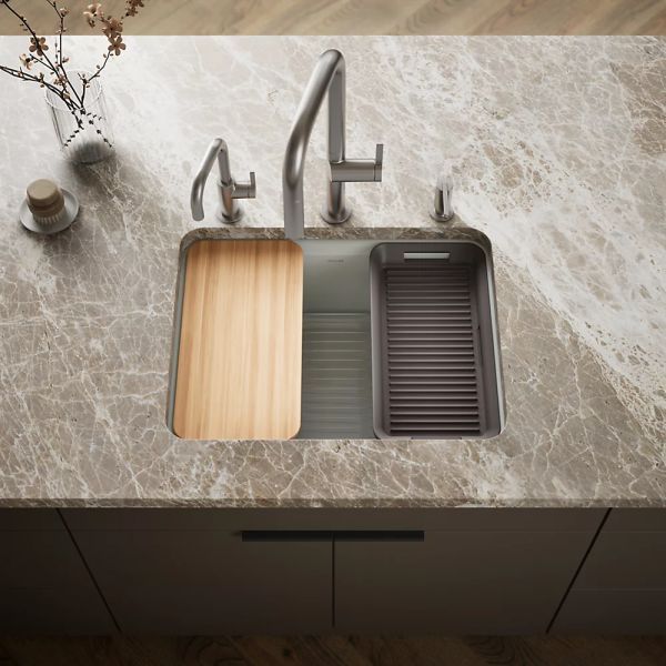 KOHLER® Riverby® Ice Gray 25" Undermount Single-Bowl Workstation Kitchen Sink-1