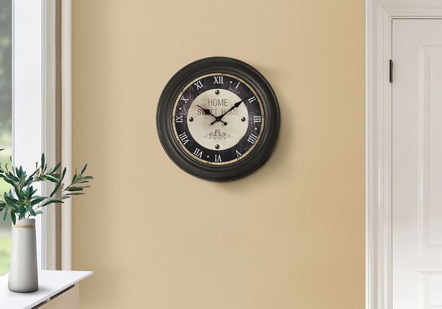 Monarch Specialties Inc. Antique Brown 16" Round Wall Clock with Black/White Background-2
