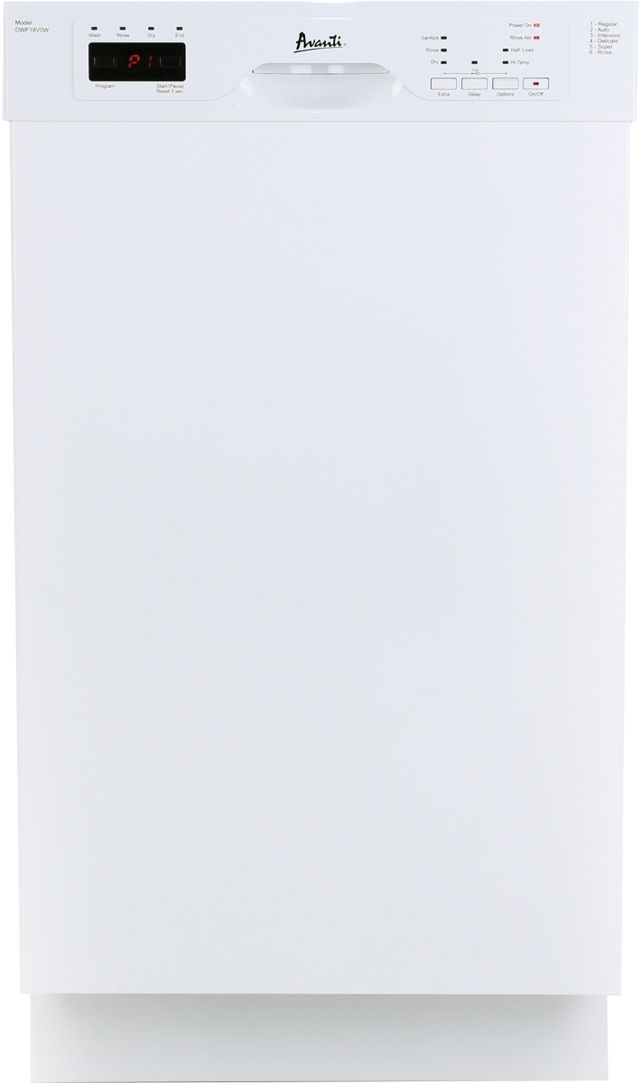 Avanti® 18" White Front Control Built In Dishwasher-0