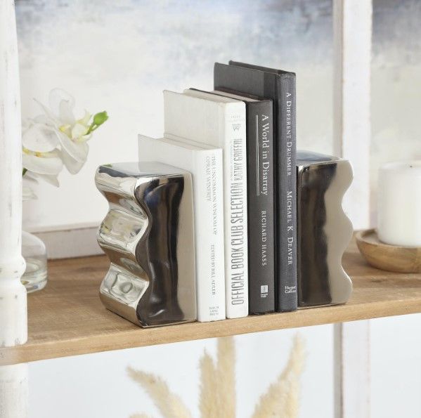 Deco Marche 2-Piece Silver Wave Bookends Set-3