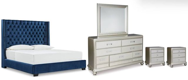Signature Design by Ashley® Coralayne 5-Piece Blue/Silver California King Upholstered Bed Set-0