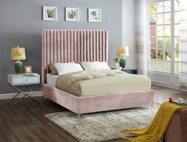 Meridian Furniture Candace Pink Velvet King Bed-1