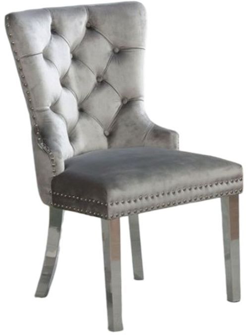 Furniture of America® Jewett 2-Piece Chrome/Gray Wingback Chair Set-0