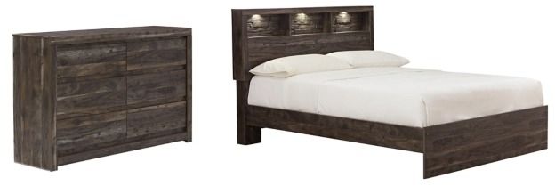 Benchcraft® Vay Bay 4-Piece Charcoal Queen Bookcase Panel Bed Set-0