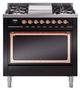 Ilve® Nostalgie II Noblesse 36'' Glossy Black Pro Style Dual Fuel Range with Copper Trim-0