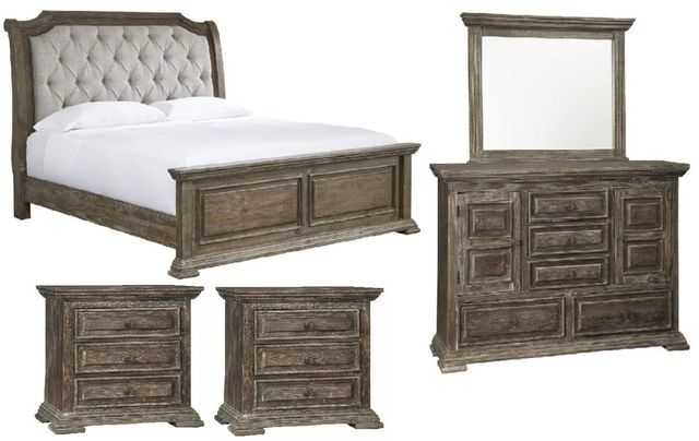 Signature Design by Ashley® Wyndahl 5-Piece Brown King Upholstered Panel Bed Set-0