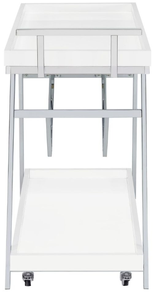Coaster® Kinney White/Chrome 2-Tier Bar Cart with Storage Drawer-5