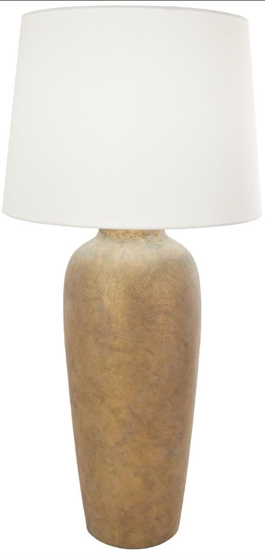Deco Marche Brown Tall Distressed Antique Style Textured Room Table Lamp with Cream Linen Shade-0