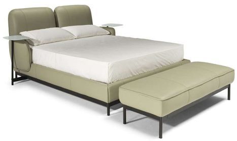 Natuzzi Editions Customizable Lake Queen Leather Bed with Folding Bed and Trays-0