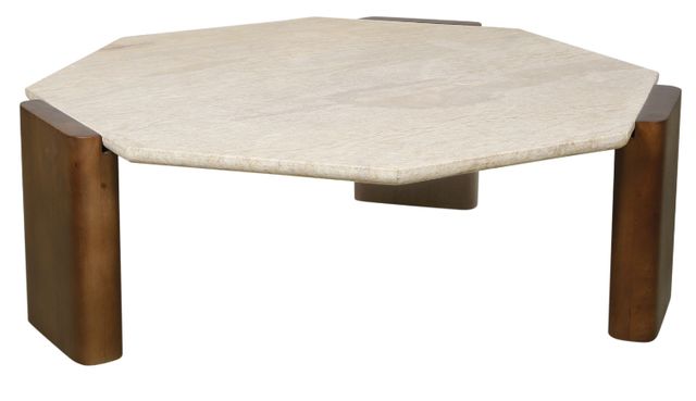 Home Trends & Design Breton Travertine Coffee Table with Walnut Base-2