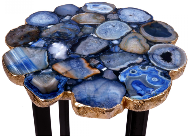 Moe's Home Collection Azul Blue Agate Accent Table with Metal Base-3