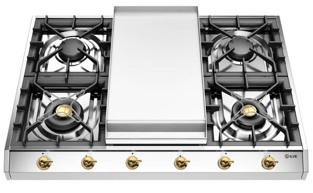 Ilve® Nostalgie II 36'' Stainless Steel Liquid Propane Gas Cooktop with Griddle-0