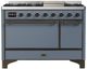 Ilve® Majestic III 48" Blue Gray Pro Style Dual Fuel Natural Gas Range with Solid Door and Burnished Trim-0