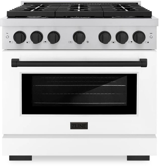 ZLINE Autograph Edition Paramount 36" Stainless Steel Pro Style Dual Fuel Range with White Matte Door and Matte Black Accents-0