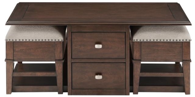 Homelegance® Claremore Brown Cocktail Table with Two Benches-3