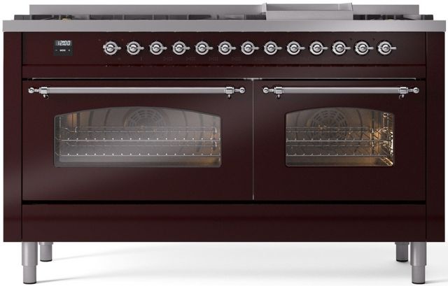 Ilve® Nostalgie II Series 60" Burgundy Pro Style Dual Fuel Range