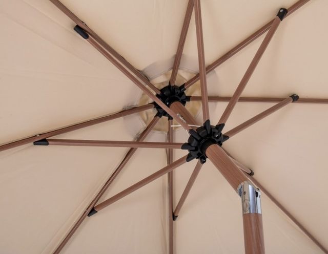 Meridian Furniture Amalfi Beige/Teak/Matte White Aluminum Outdoor Patio Umbrella and Round Base-4