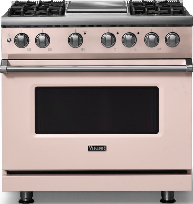 Viking® 5 Series 36" Blush Pro Style Dual Fuel (NG) Range with Polished Chrome Trim-0